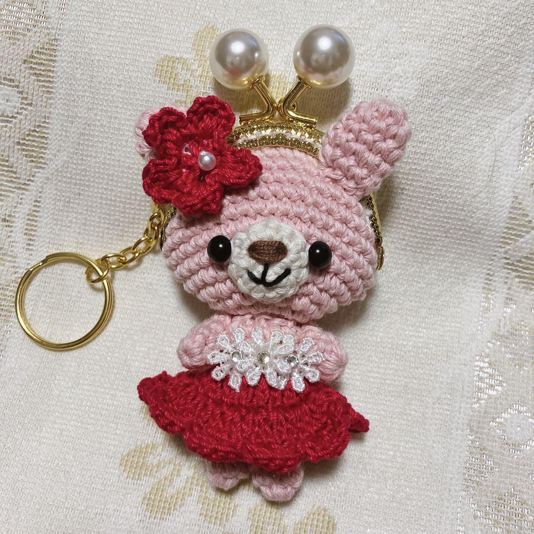 がま口　ポーチ　手編み　猫ちゃん