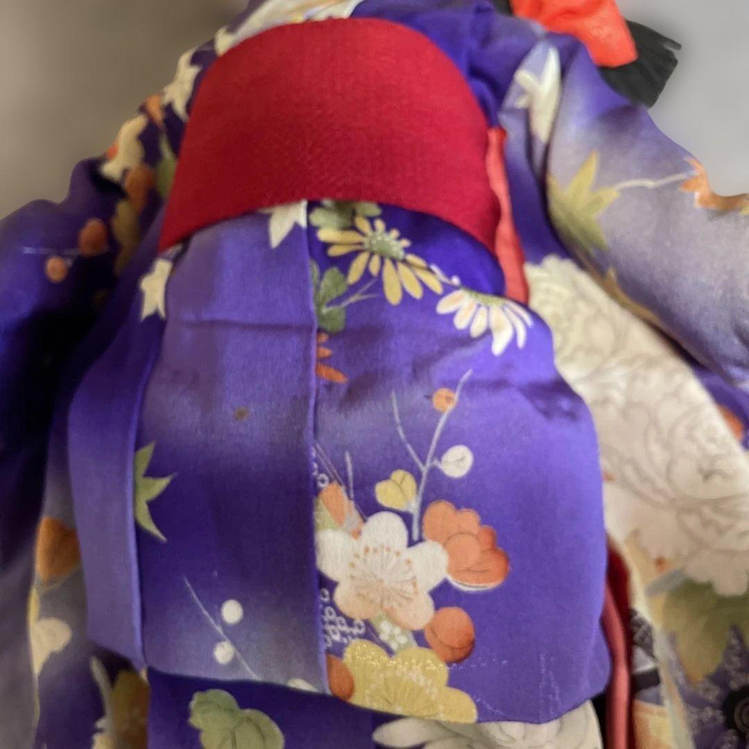 市松人形 松乾斎東光　アンティーク紫色の着物 赤いリボン　美品