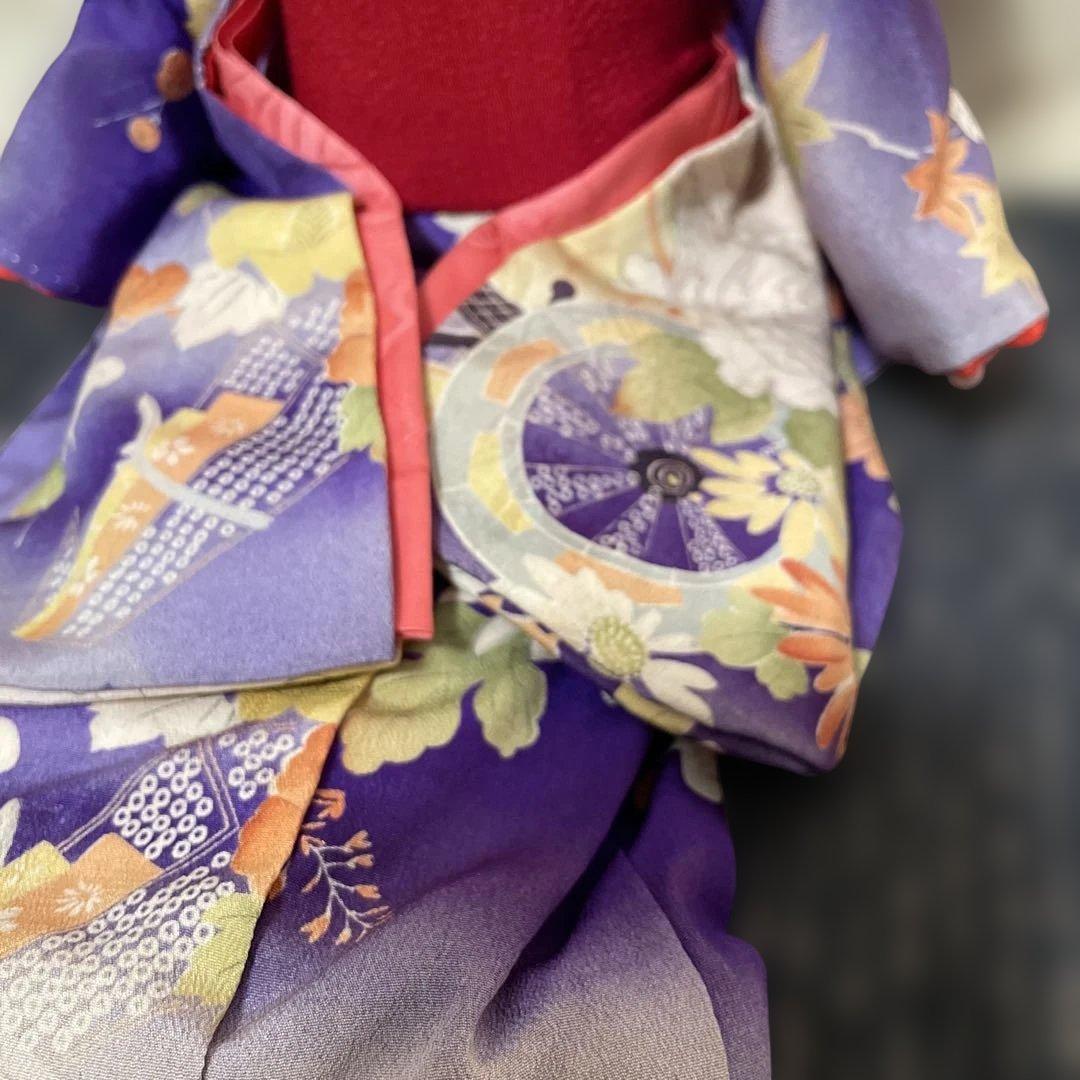 市松人形 松乾斎東光　アンティーク紫色の着物 赤いリボン　美品