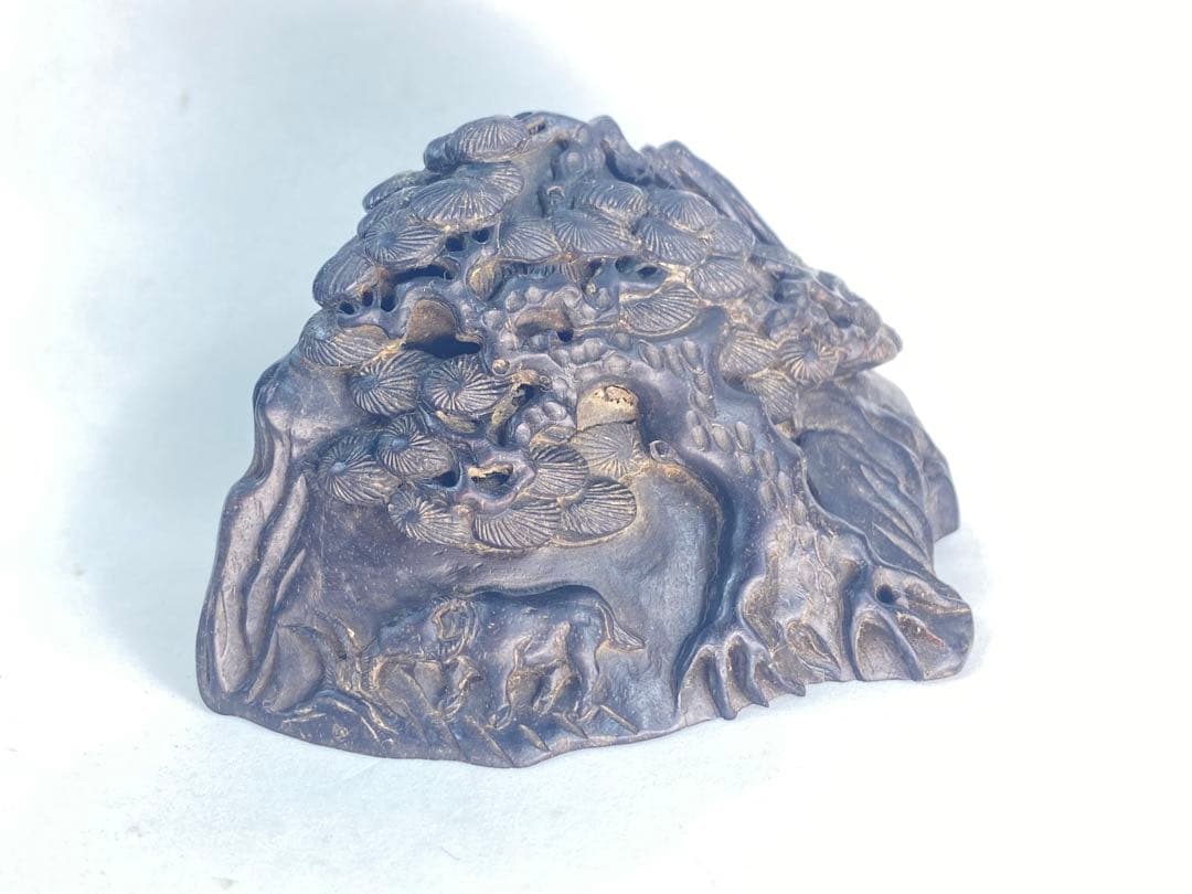[zaqquestion] 紫檀彫刻細工 置物 一本彫 天然木 高7c m