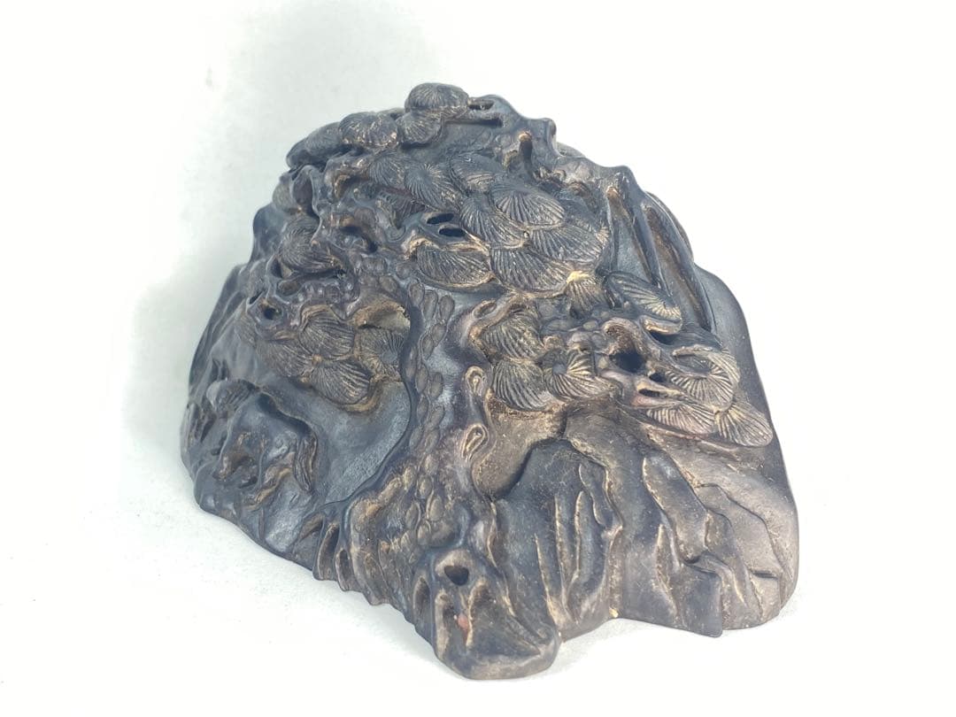 [zaqquestion] 紫檀彫刻細工 置物 一本彫 天然木 高7c m