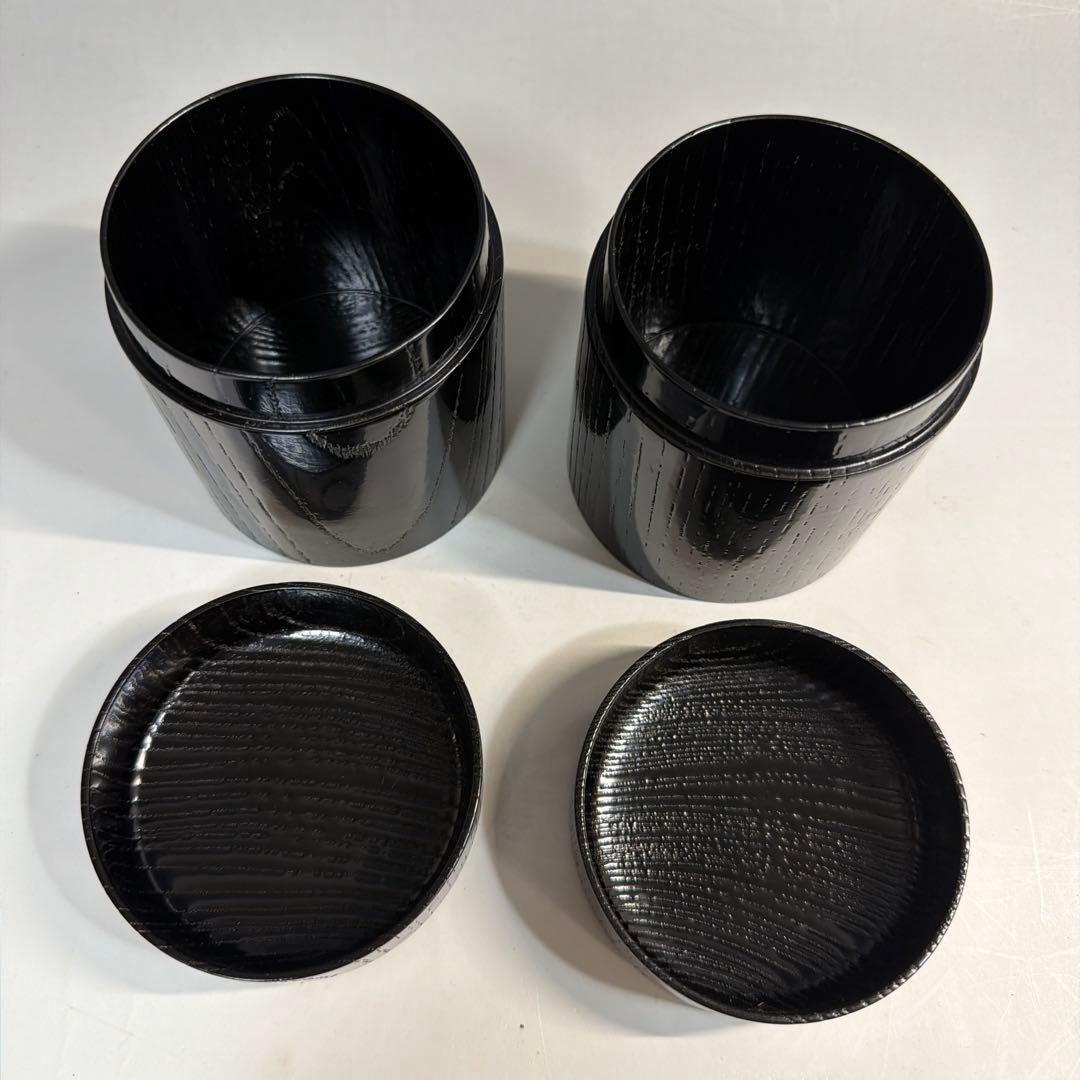 茶道具　黒搔合塗　挽家一双（詰茶棗）