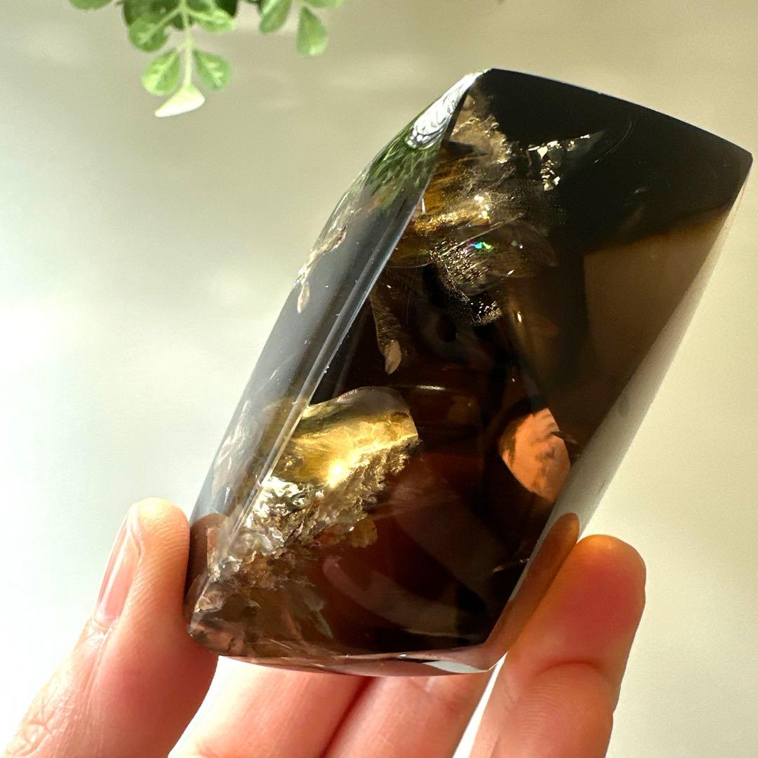 スモーキー　虹　フリーフォーム　256.4g 透明感　色濃いめ　煙水晶