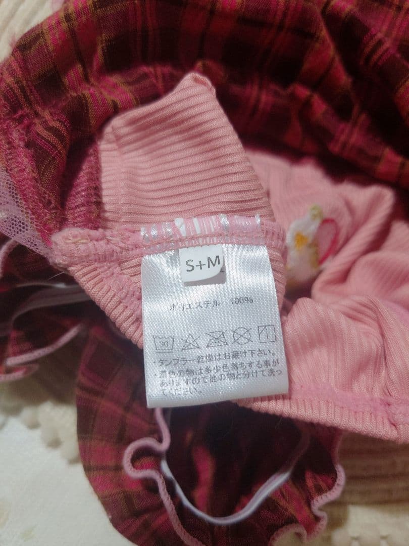 美品CanNana レトロいちごタータンチェックワンピースS＋Mサイズ