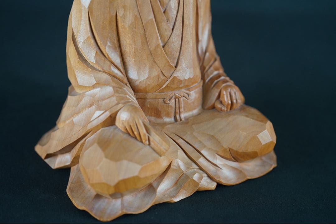 飛騨一位一刀彫 瀧村尚之 作 木彫 利休居士像 大徳寺黄梅院 小林太玄 極箱