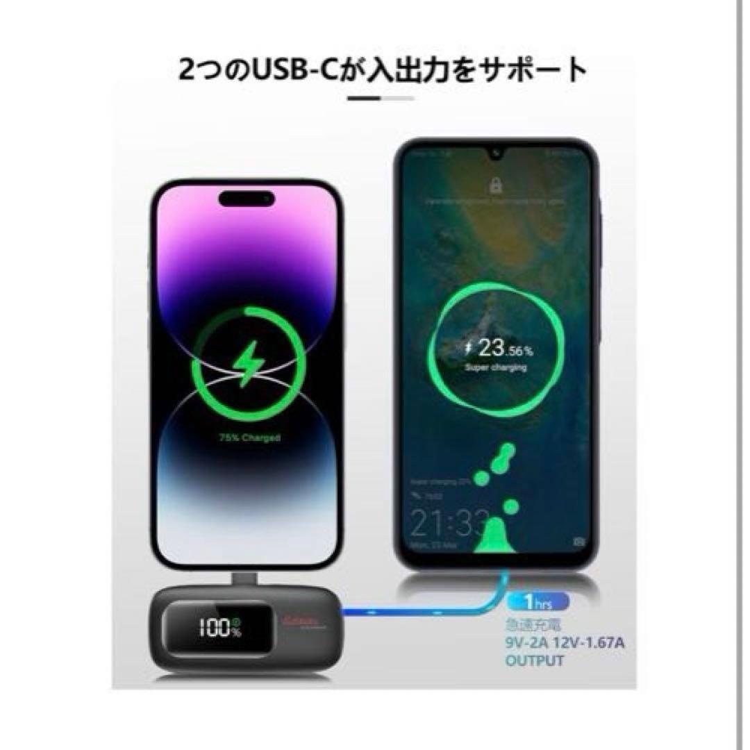 モバイルバッテリー 超軽量 小型 最大20W急速充電 Type-C ピンク
