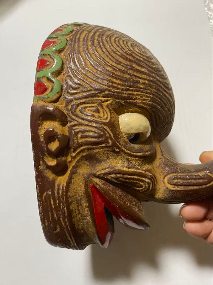 木彫りお面 壁掛け 魔除け 縁起物