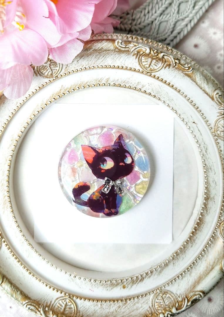 レジン　猫　ヘアゴム　ブローチ　ポニーフック　No.575