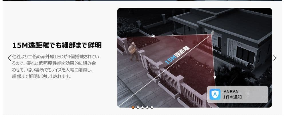業界初・800万画素　防犯カメラ 360°撮影 警報通知 電源不要