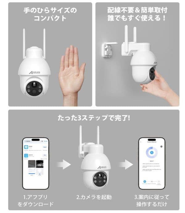 業界初・800万画素　防犯カメラ 360°撮影 警報通知 電源不要