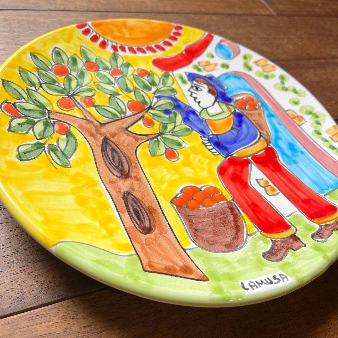 【新品未使用】シチリア陶器ラムーザLA MUSA飾り皿イタリアハンドペイント