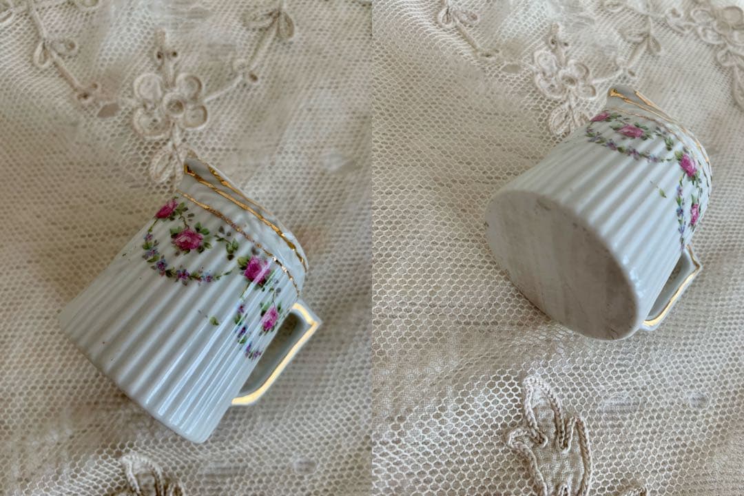 フランスアンティークディネット陶器ティーセット6点set※ローズと小花ガーランド