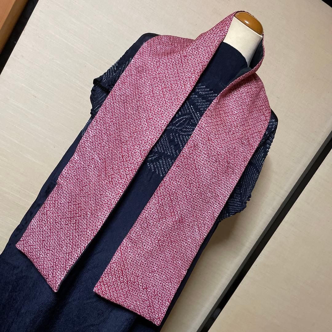 絞りの羽織からリメイク あったかマフラー ベルベット ベロア 薔薇色