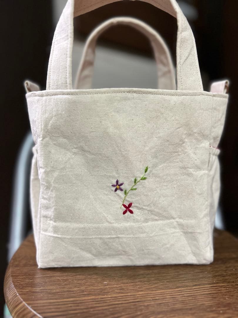 花柄刺繍トートバッグフリルショルダー