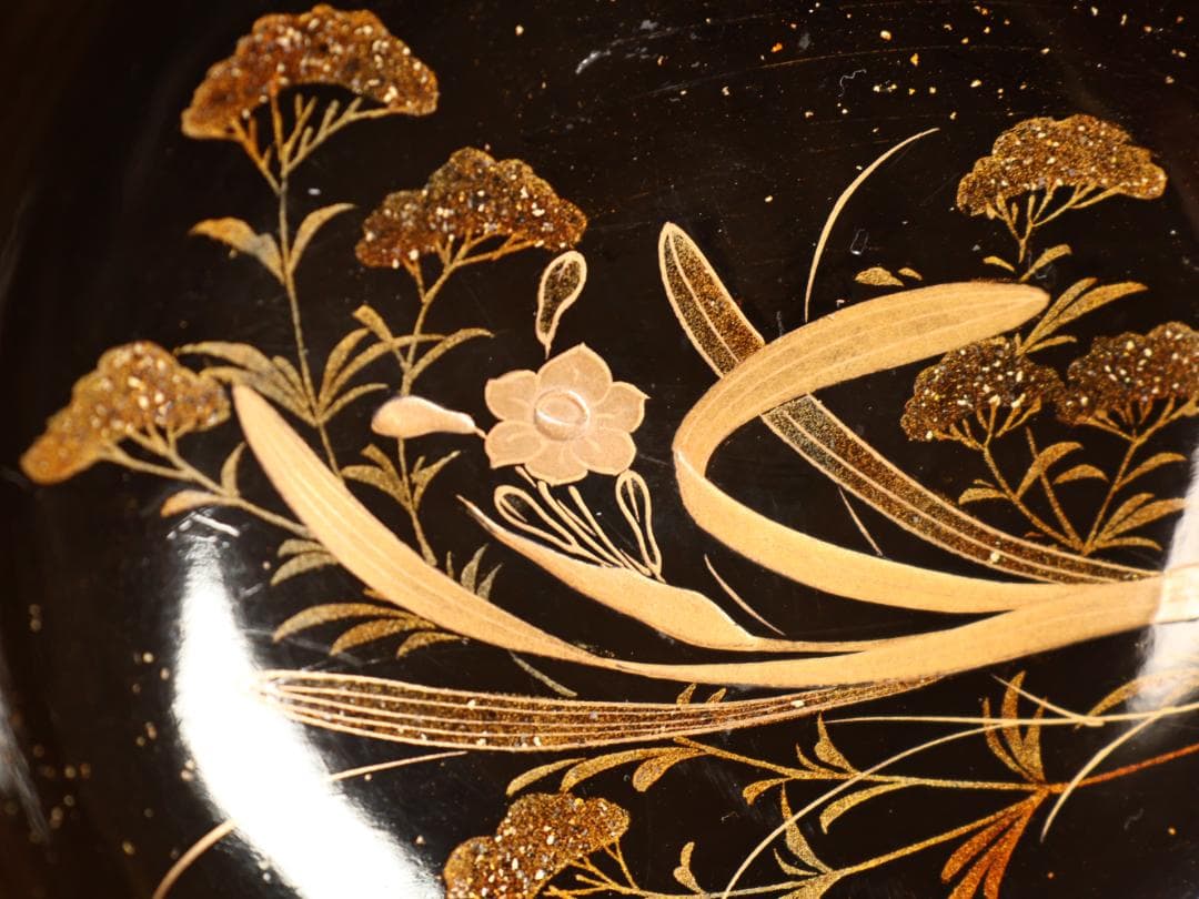 BK514　時代輪島塗　華籠蒔絵　厚物椀　五客　木製　茶道具 懐石 菓子