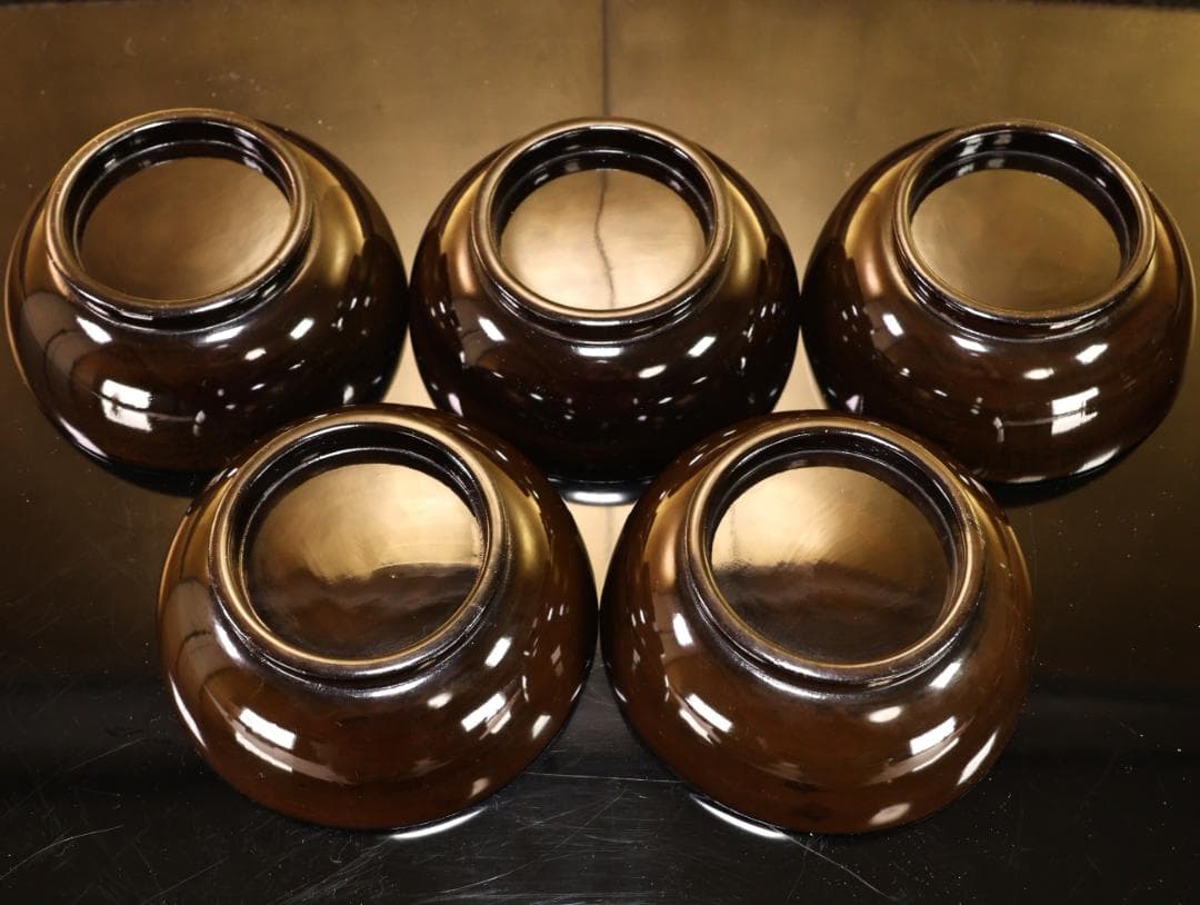 BK514　時代輪島塗　華籠蒔絵　厚物椀　五客　木製　茶道具 懐石 菓子