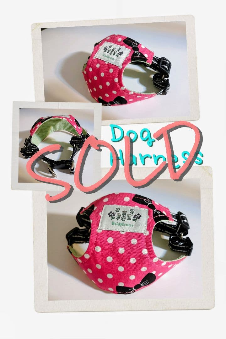 ハンドメイド 犬用ハーネス Mサイズ ドット リボン A