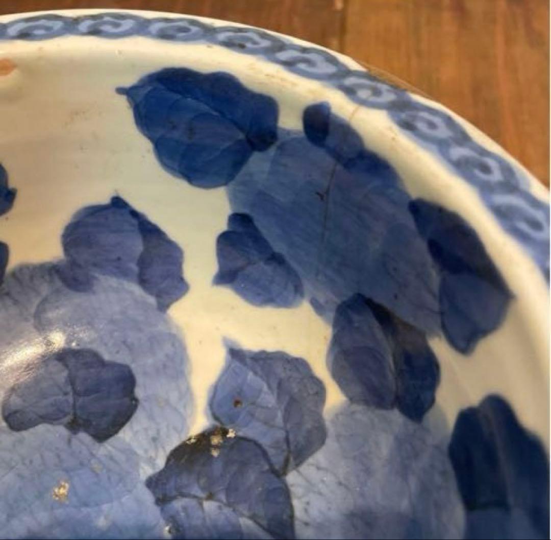 美品　古伊万里　染付の器　江戸時代　肥前　磁器　高杯　金継ぎ　染付の絵柄が上品な