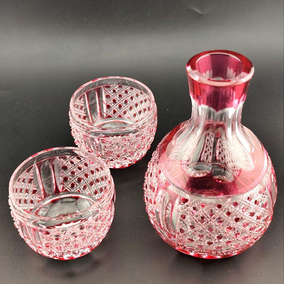 【美品】木村泰典 江戸切子 八角籠目紋 酒器揃（切子、江戸切子、薩摩切子）