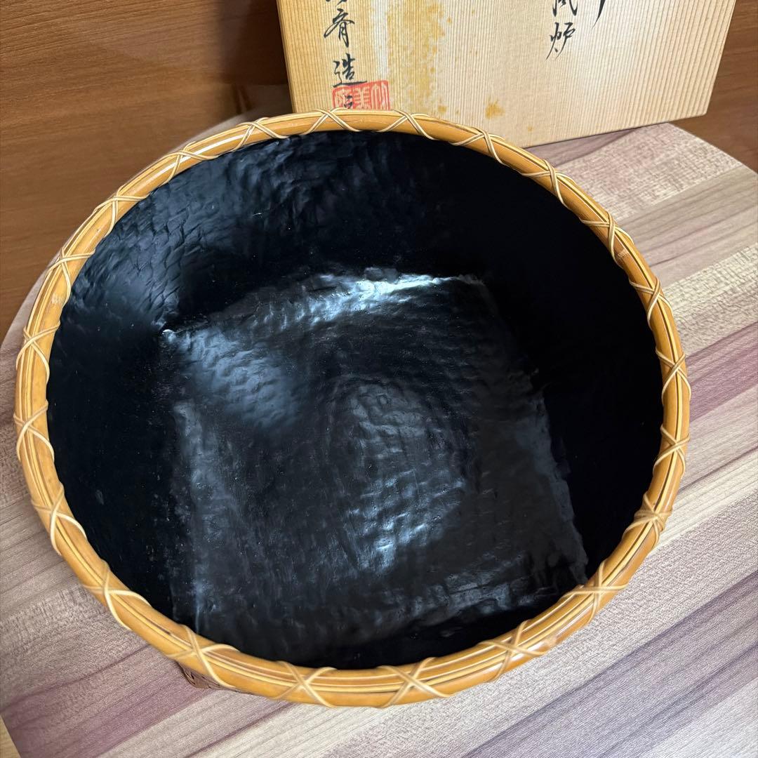 竹美斎作 利休好 油竹 炭斗