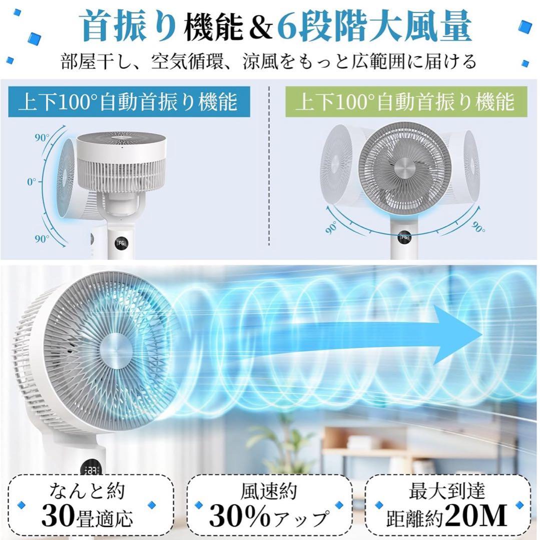 扇風機 サーキュレーター DCモーター360度首振り 節電 マイナスイオン