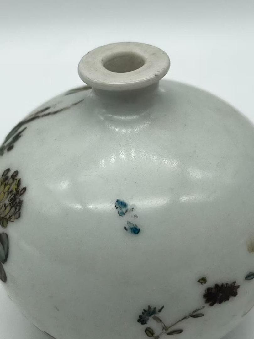 清時代 粉彩菊花文小口壺 茶道具 花瓶　水差し　水滴(F-156)