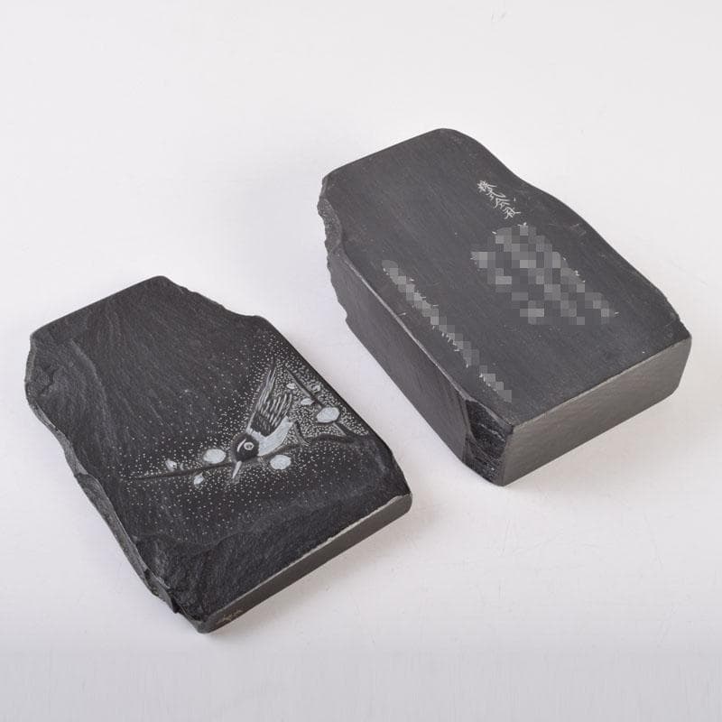 中国　書道具　梅木鶯刻　端渓硯　V　8722