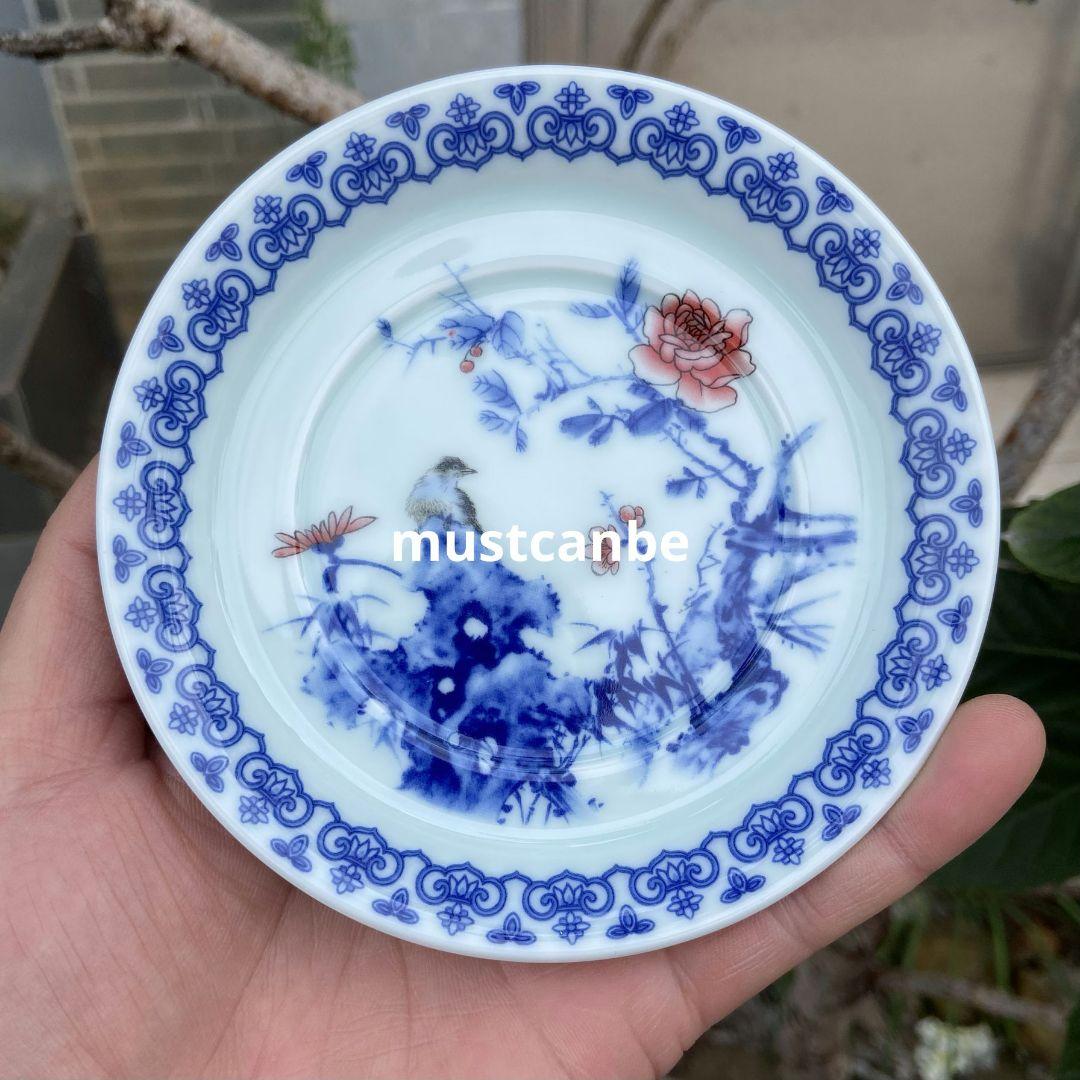 景徳鎮 青花馬蹄三才蓋碗 茶碗 煎茶器 新品未使用