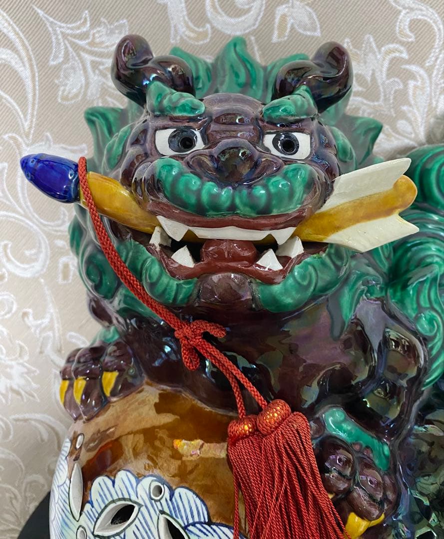 【九谷焼獅子】糠川清章 作 獅子陶器 唐獅子 置物 魔除け 縁起物 11号
