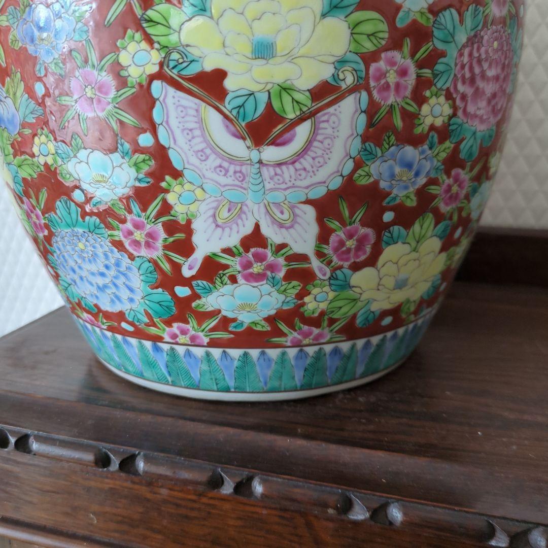 骨董　古伊万里　火鉢　十錦手　色絵　蝶々　花尽くし　鉢カバー