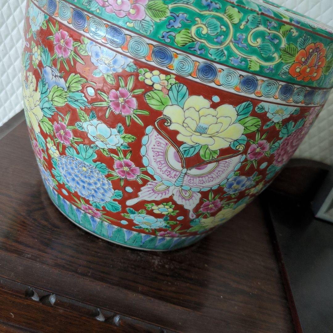 骨董　古伊万里　火鉢　十錦手　色絵　蝶々　花尽くし　鉢カバー