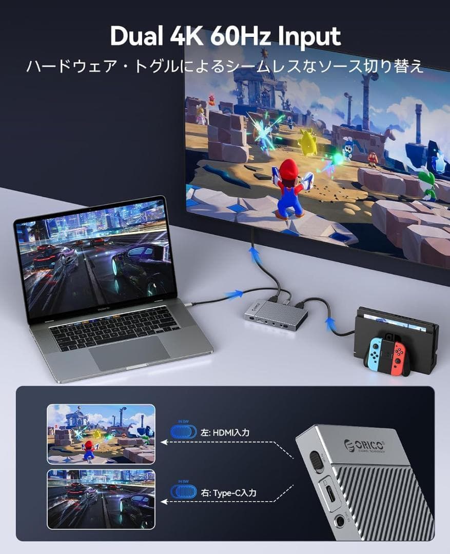 ORICO 4K@60Hz HDMI キャプチャーボード パススルー機能