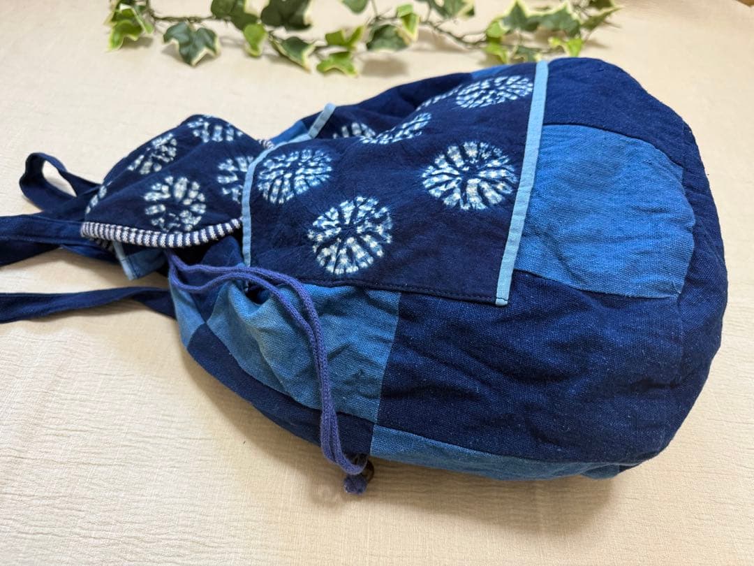 藍染　巾着　リュック　パッチワーク　古布リメイク　ハンドメイド