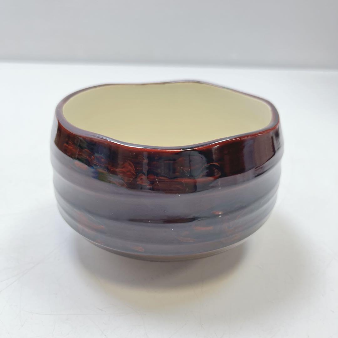 CH3267 茶道具　漆陶　抹茶碗　義晴作　金箔装飾