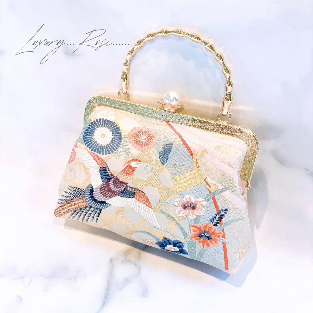 1月の新作♡悠々しい鳳凰ピンクゴールド口金格の高い濃密刺繍の最高級西陣帯地バッグ
