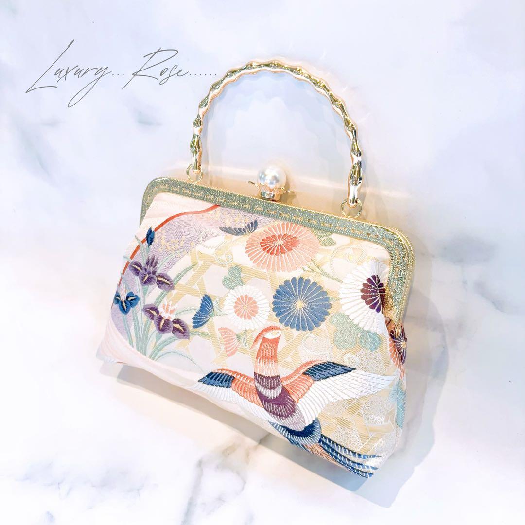 1月の新作♡悠々しい鳳凰ピンクゴールド口金格の高い濃密刺繍の最高級西陣帯地バッグ