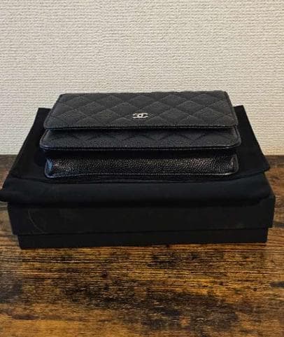 CHANEL ノベルティブラック レザー ウォレットショルダーバッグ