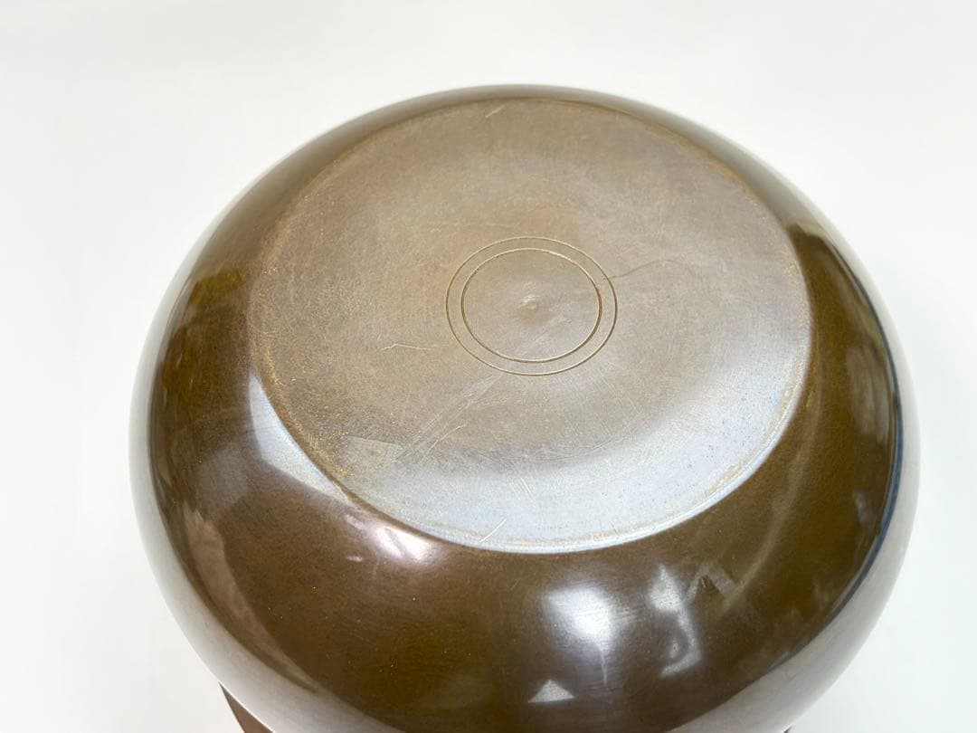 北野宗三郎作 建水 茶色 丸型 共箱　R831127