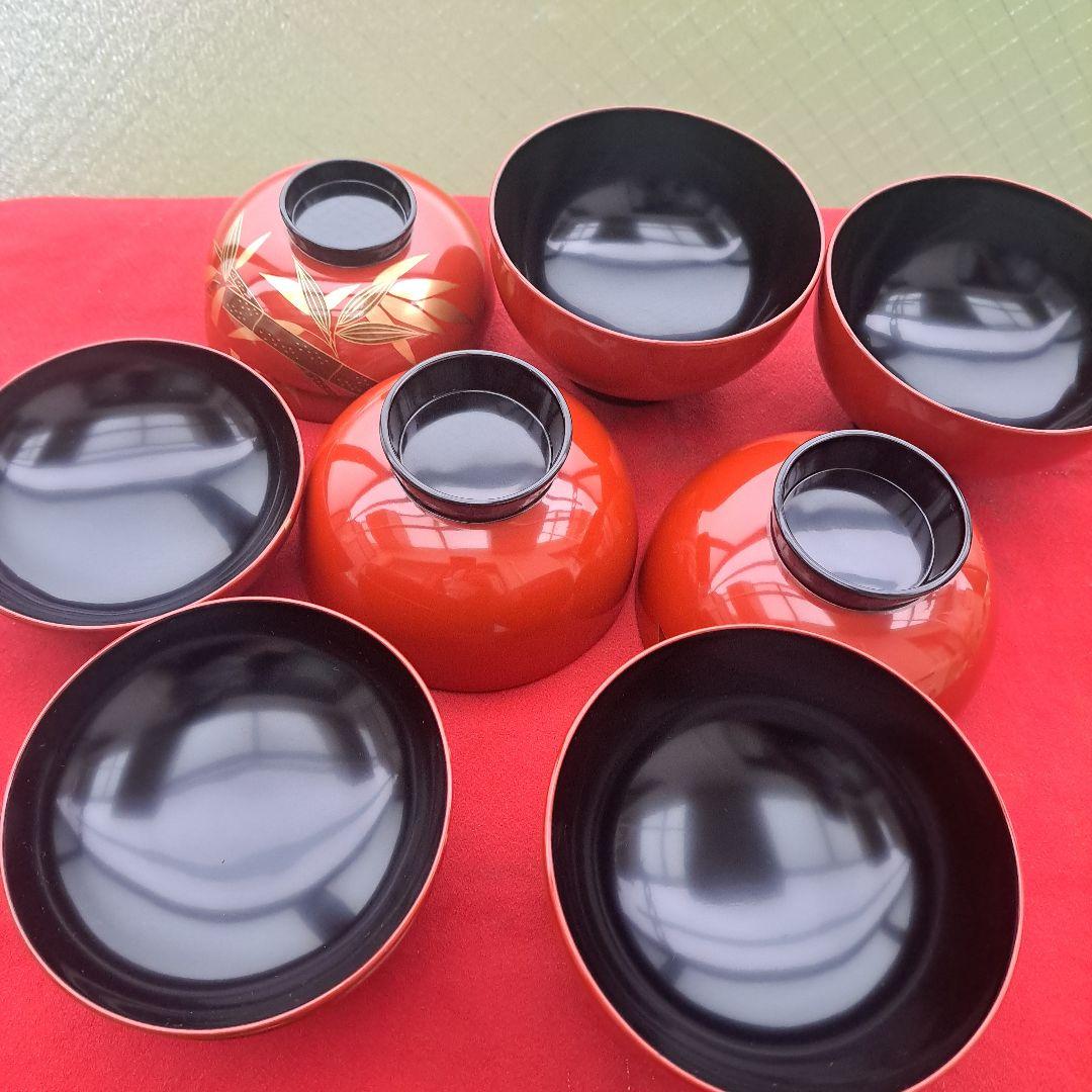 【越前漆器　御吸物椀×5客】天然木製　竹蒔絵　長期保管品