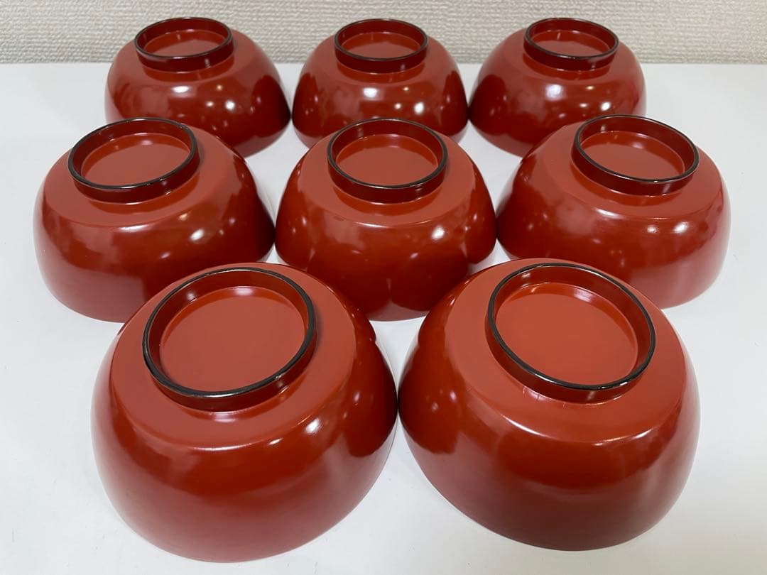 【現状品】漆器 輪島塗 金彩 朱塗 底黒塗 蓋付き椀 割烹 煮物椀 8個 ②