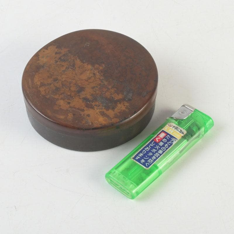 茶道具　古竹製　内虫喰塗　蓋物　時代箱付　V　A55