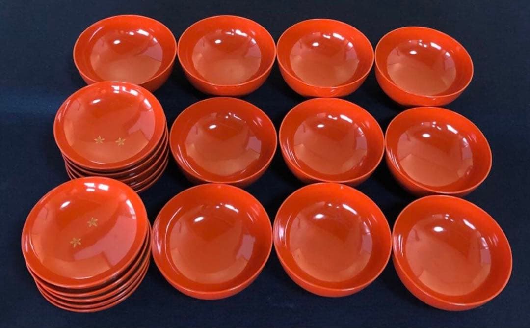 《R》朱塗 ドングリ蒔絵 菓子椀10客 木製漆器 木箱　251121え5