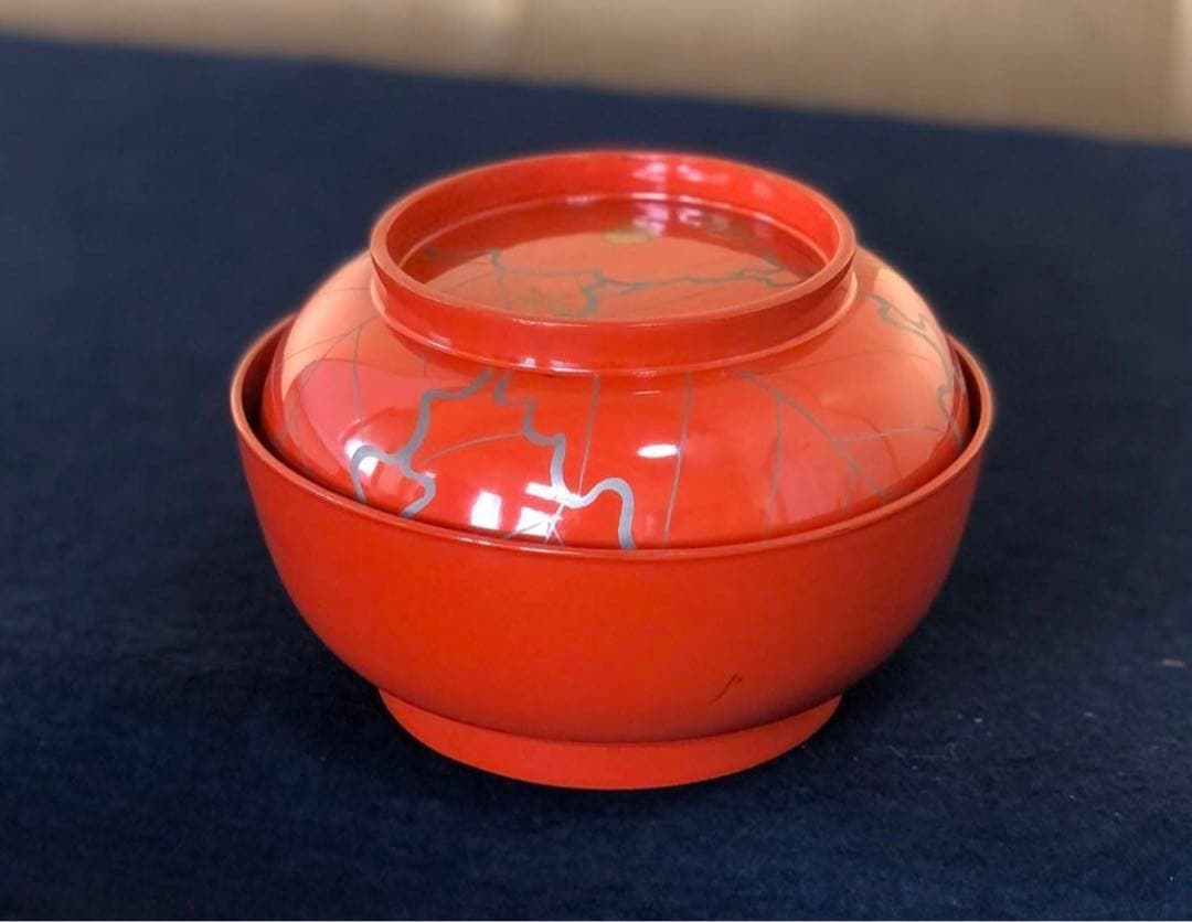 《R》朱塗 ドングリ蒔絵 菓子椀10客 木製漆器 木箱　251121え5