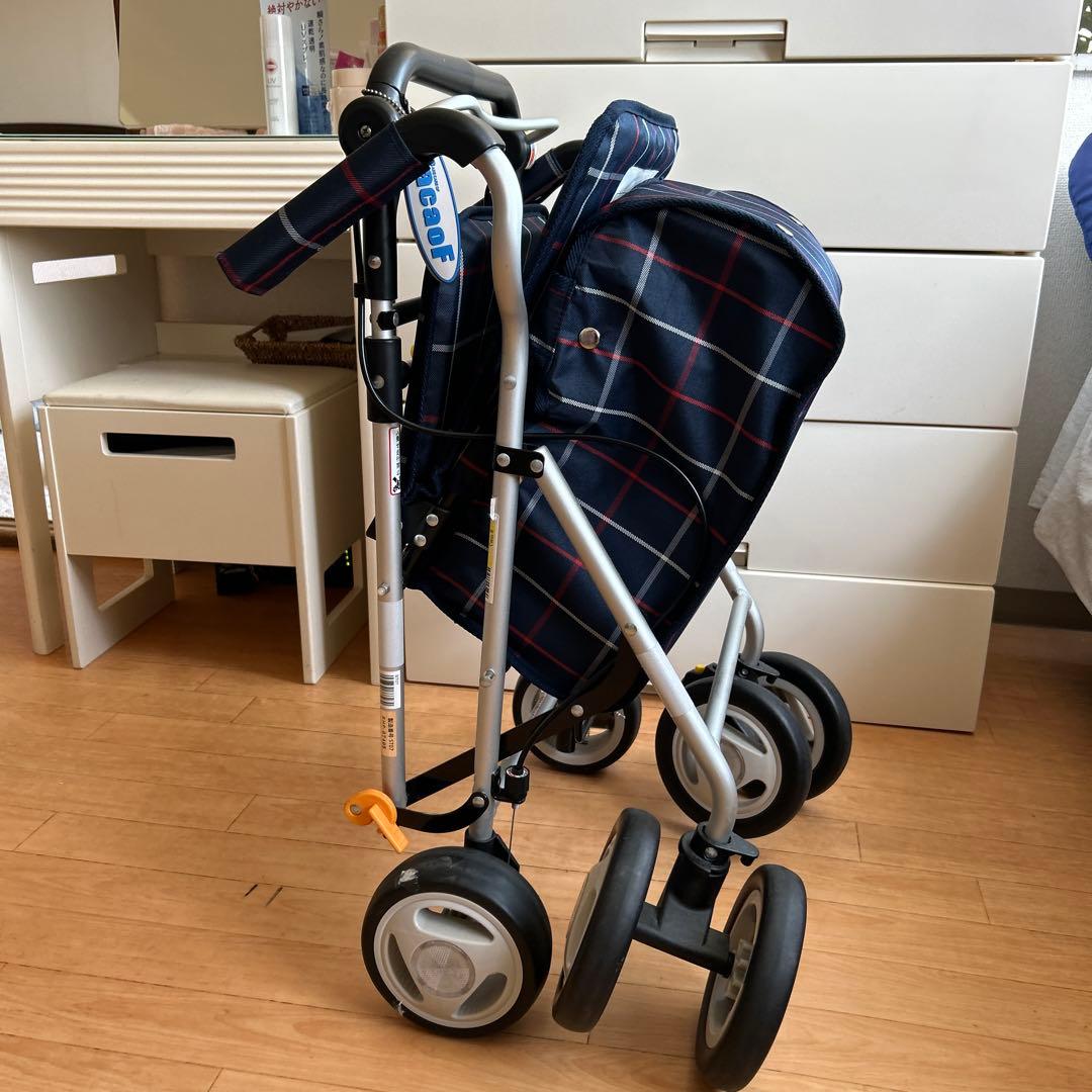 美品幸和製作所折りたたみ シルバーカー チェック柄紺色歩行補助機　推し車送料無料