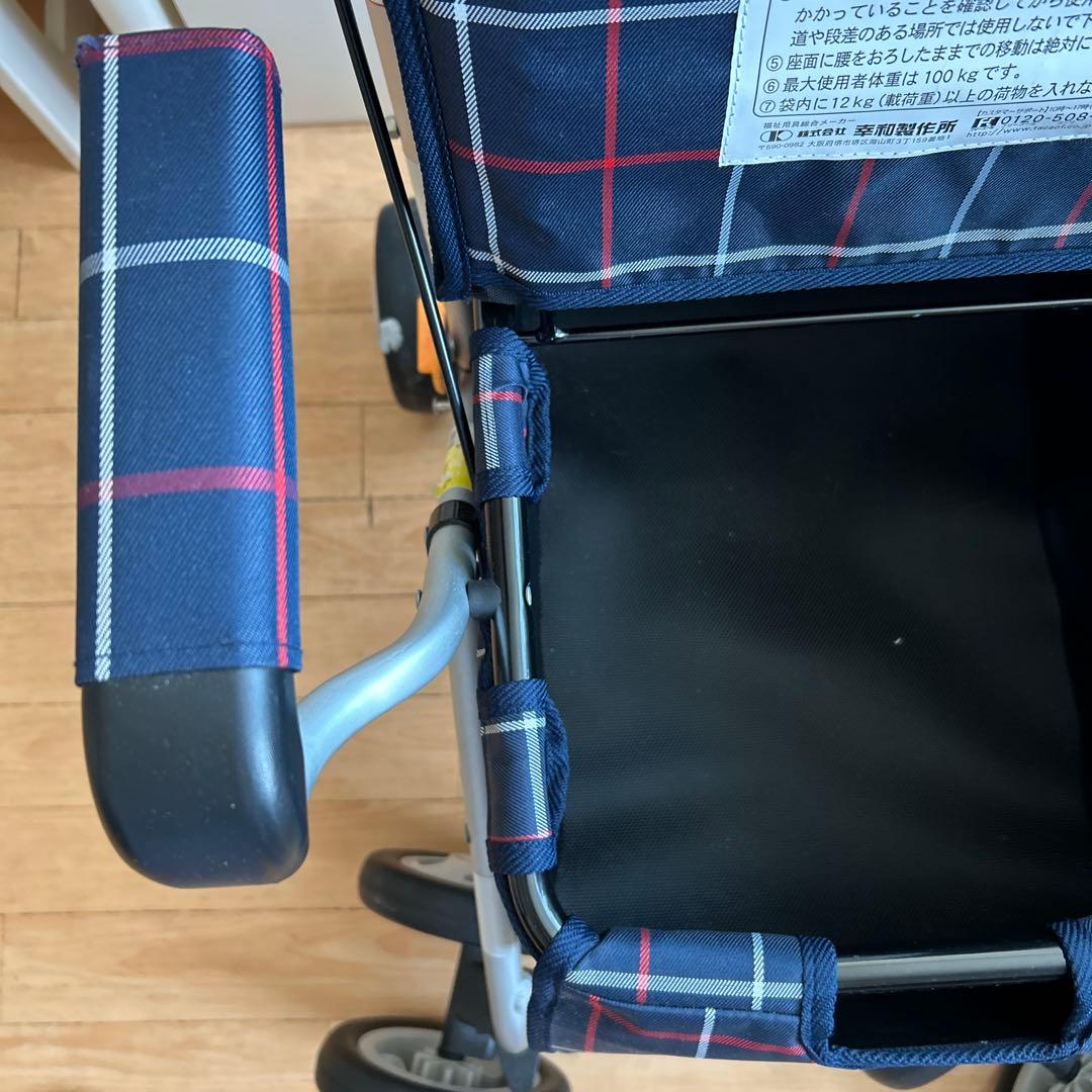美品幸和製作所折りたたみ シルバーカー チェック柄紺色歩行補助機　推し車送料無料