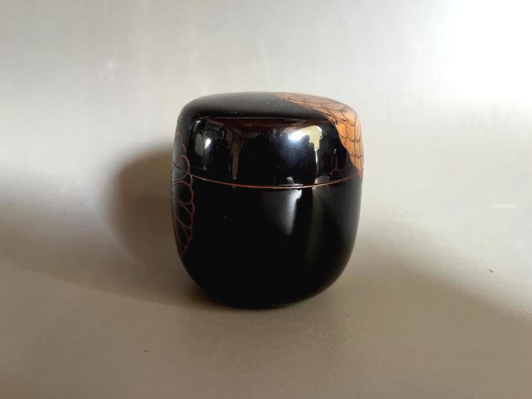 棗■菊蒔絵黒棗 黒塗り 漆器 お茶道具 古美術 時代物 骨董品■