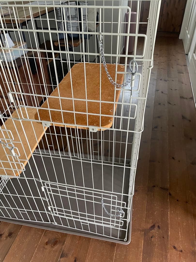 キャットケージ 2段構造 木製棚付き
