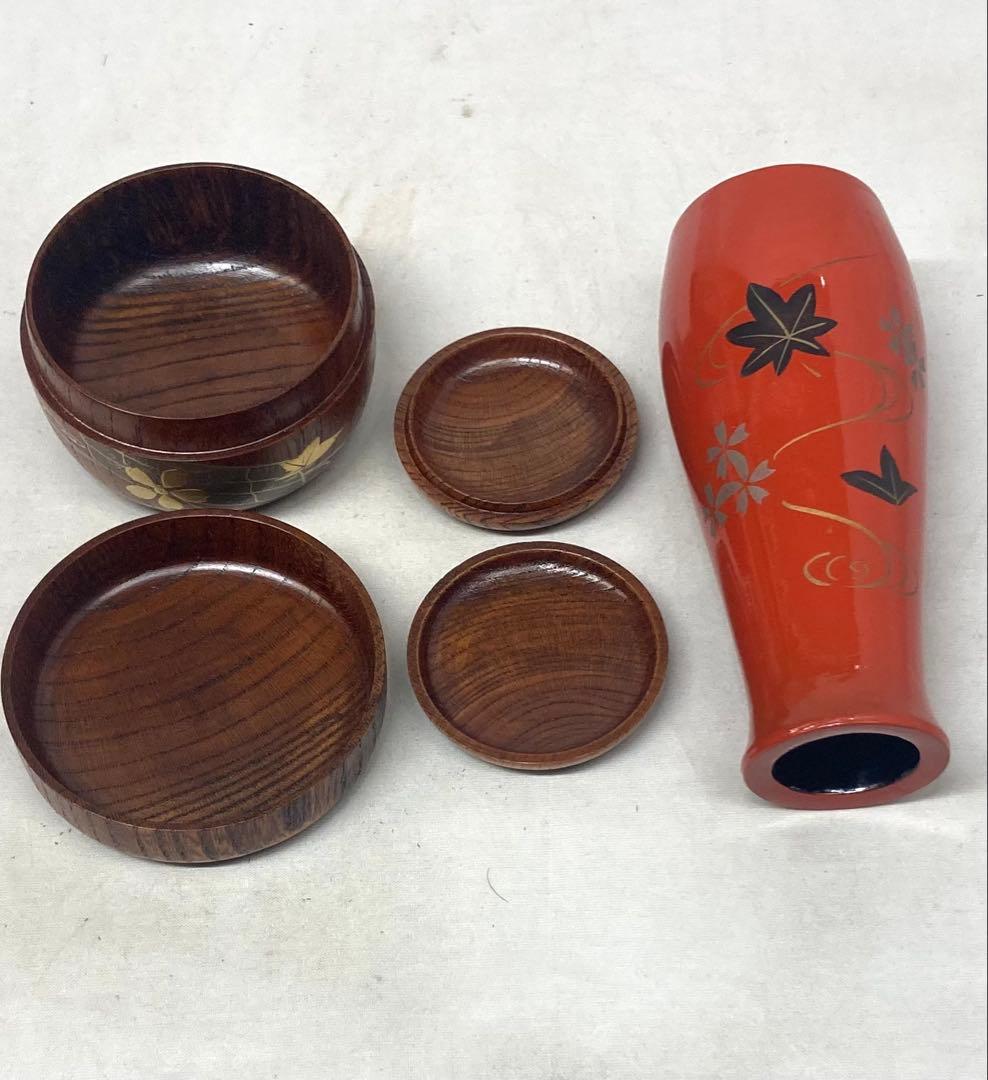 B546b 松竹梅鎌倉彫茶箱セット 13点　京焼　茶道具　内裏雛