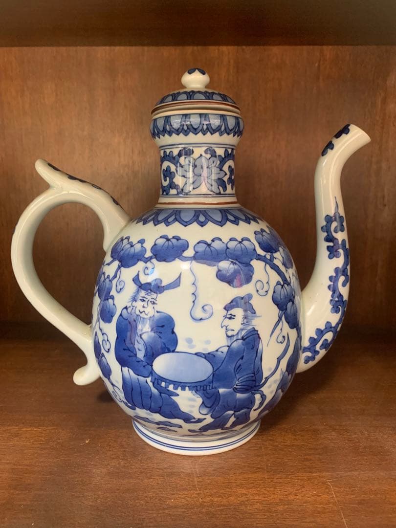 有田焼　磁器　染付　水差し　華山窯萬右衛門　手書き　唐人絵　高級品