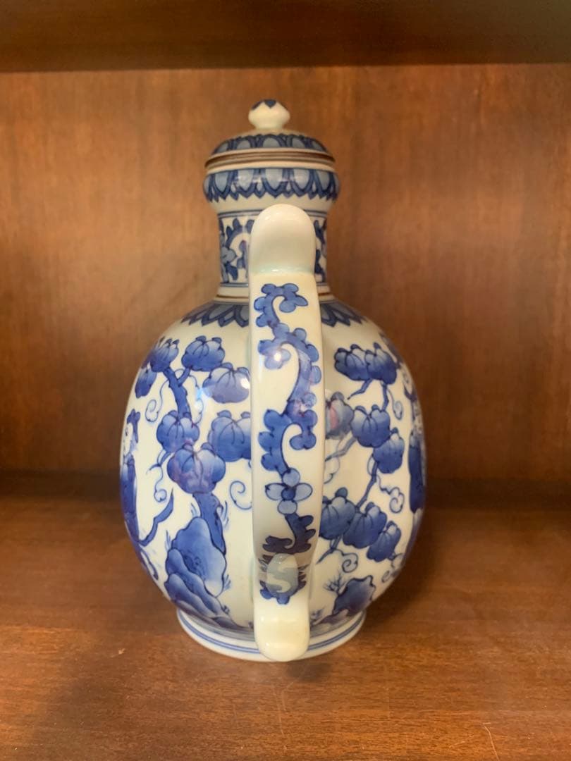 有田焼　磁器　染付　水差し　華山窯萬右衛門　手書き　唐人絵　高級品